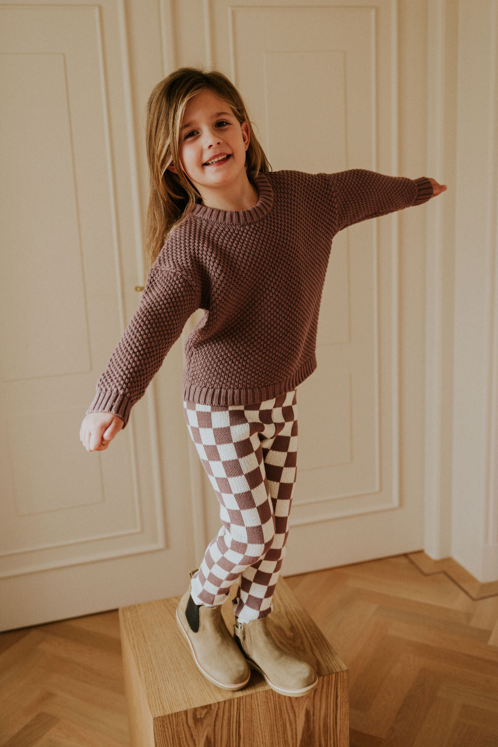 Yuki - Checkered Knitted Leggings mauve
