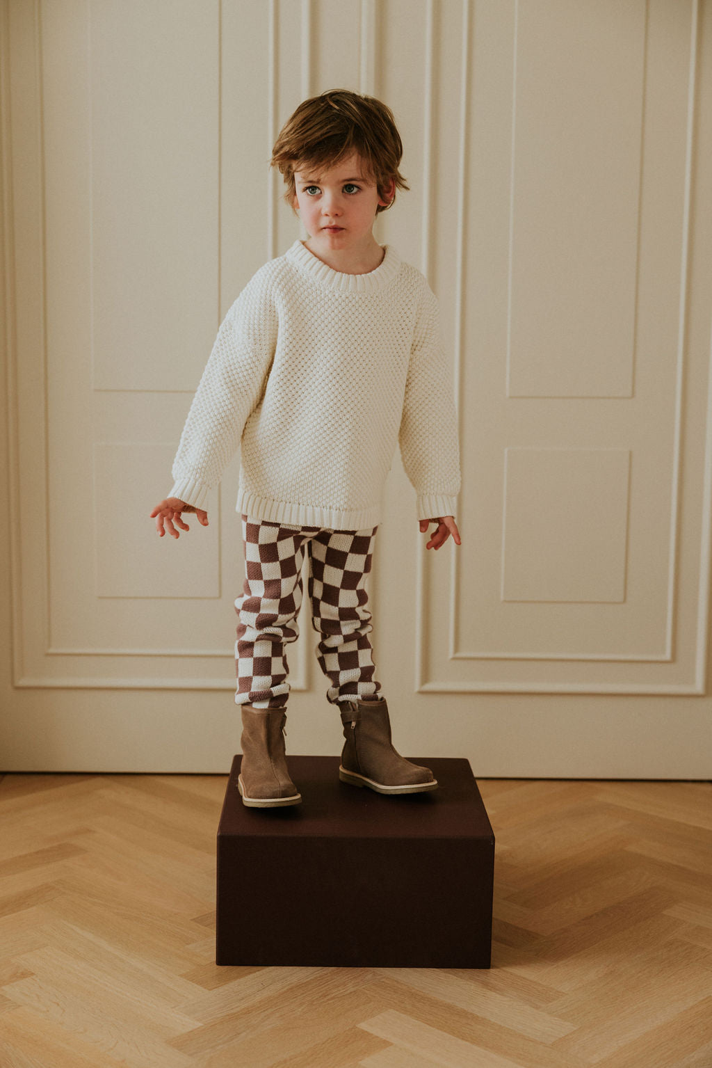 Yuki - Checkered Knitted Leggings mauve