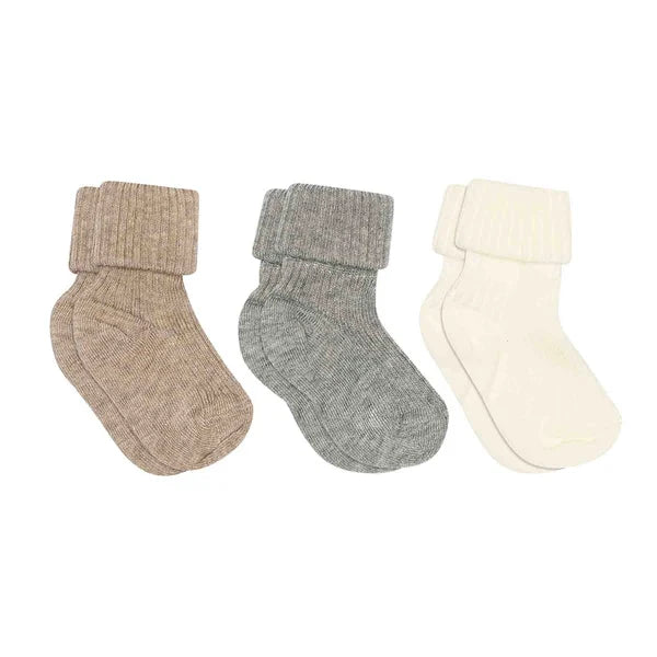 MP Denmark - Cotton Rib Baby Socks 3-Pack Grey Melange