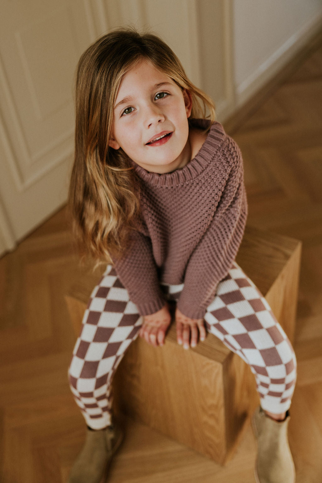 Yuki - Checkered Knitted Leggings mauve
