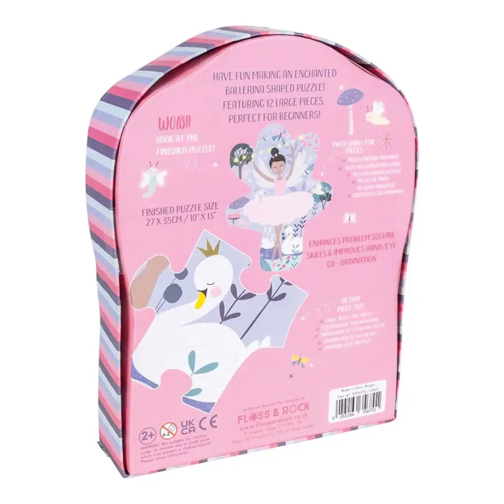 Floss&Rock Enchanted 12-piece jigsaw puzzle box featuring a beautiful ballerina design, perfect for puzzle beginners.