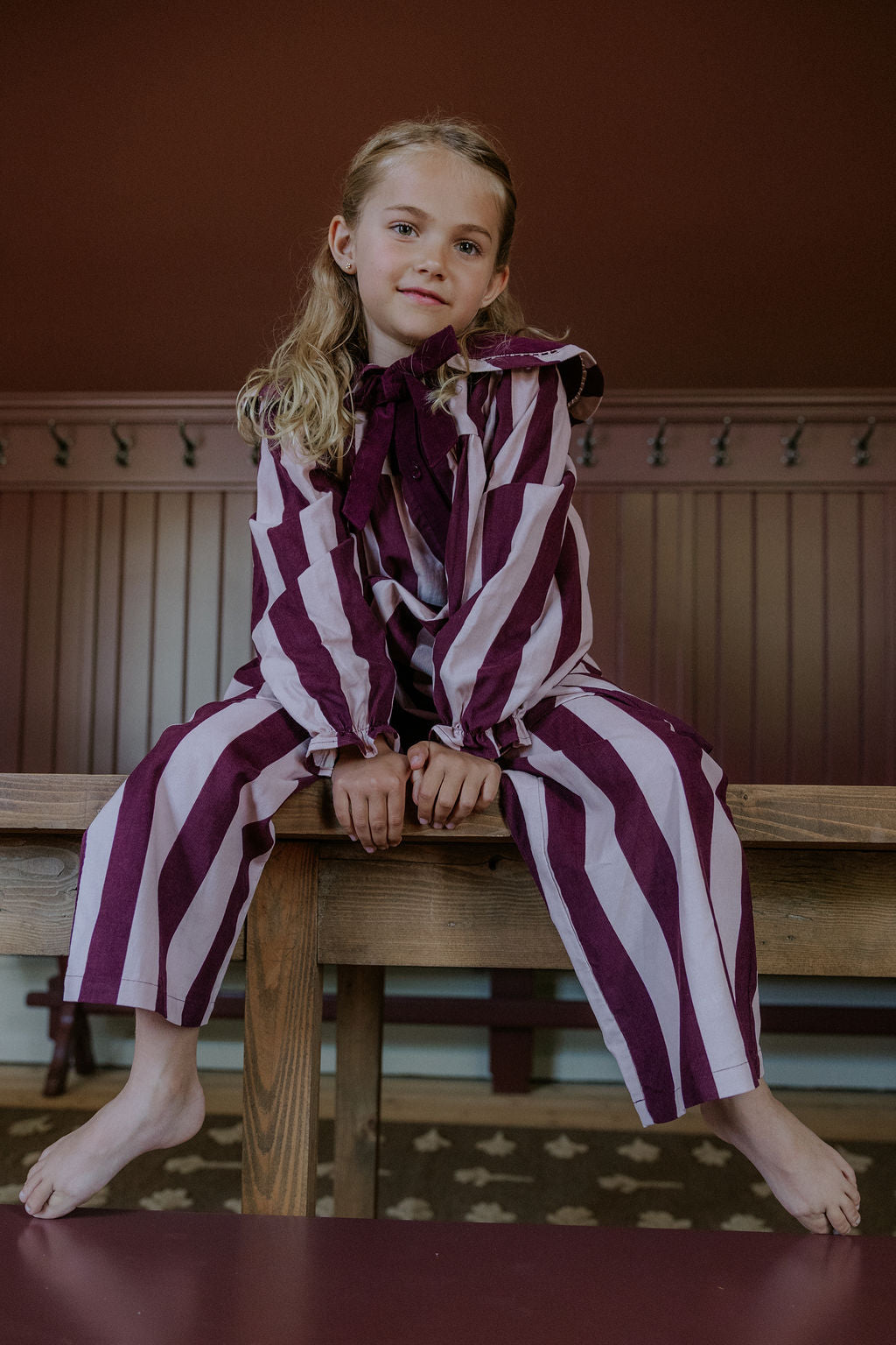 Fliink - Dolly Stripe Collar Dress | Smoke Rose / Burgundy Stripe