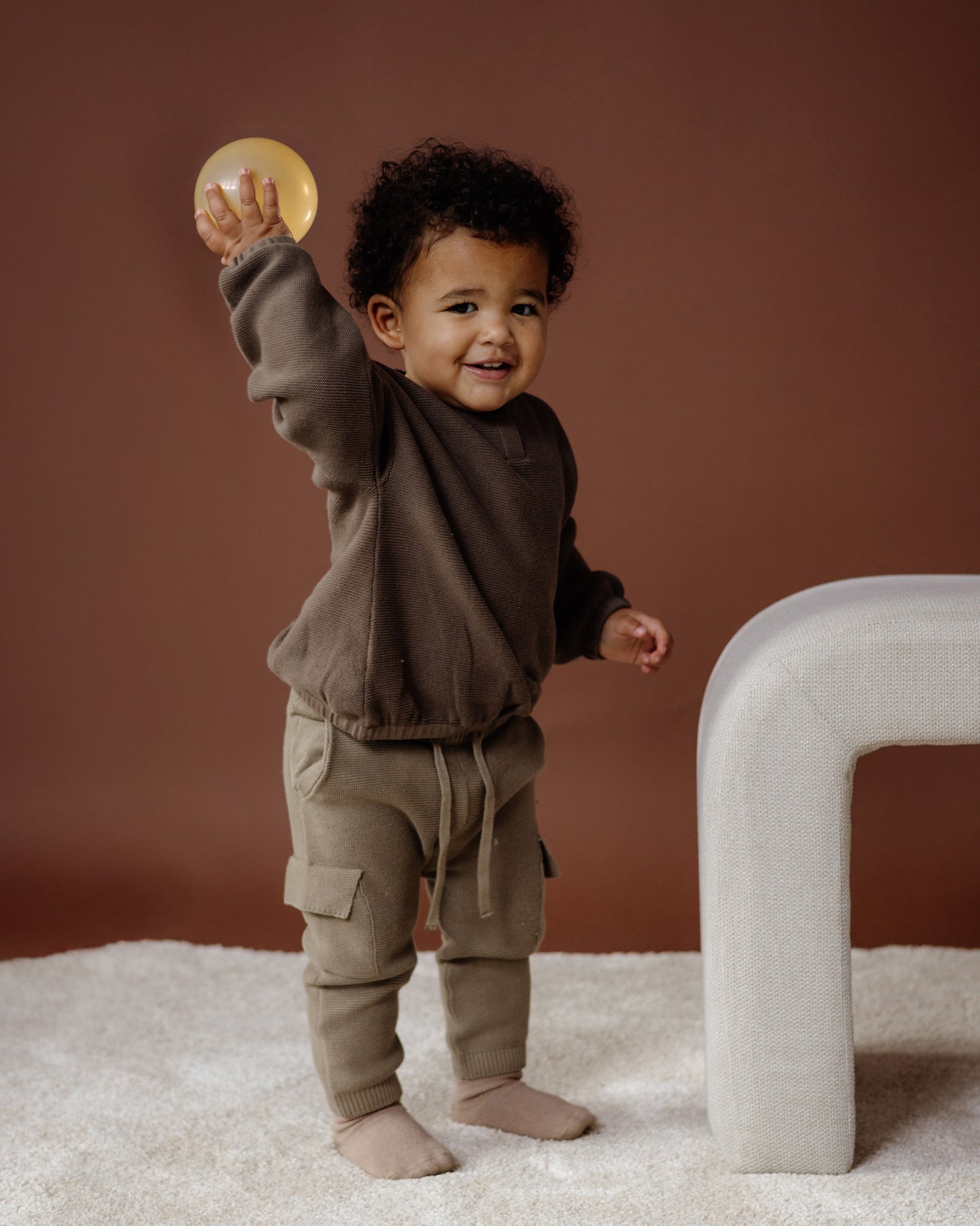 Levv - Nelle Baby Sweater Light Brown | Zachte Katoenen Sweater met Gebreide Structuur