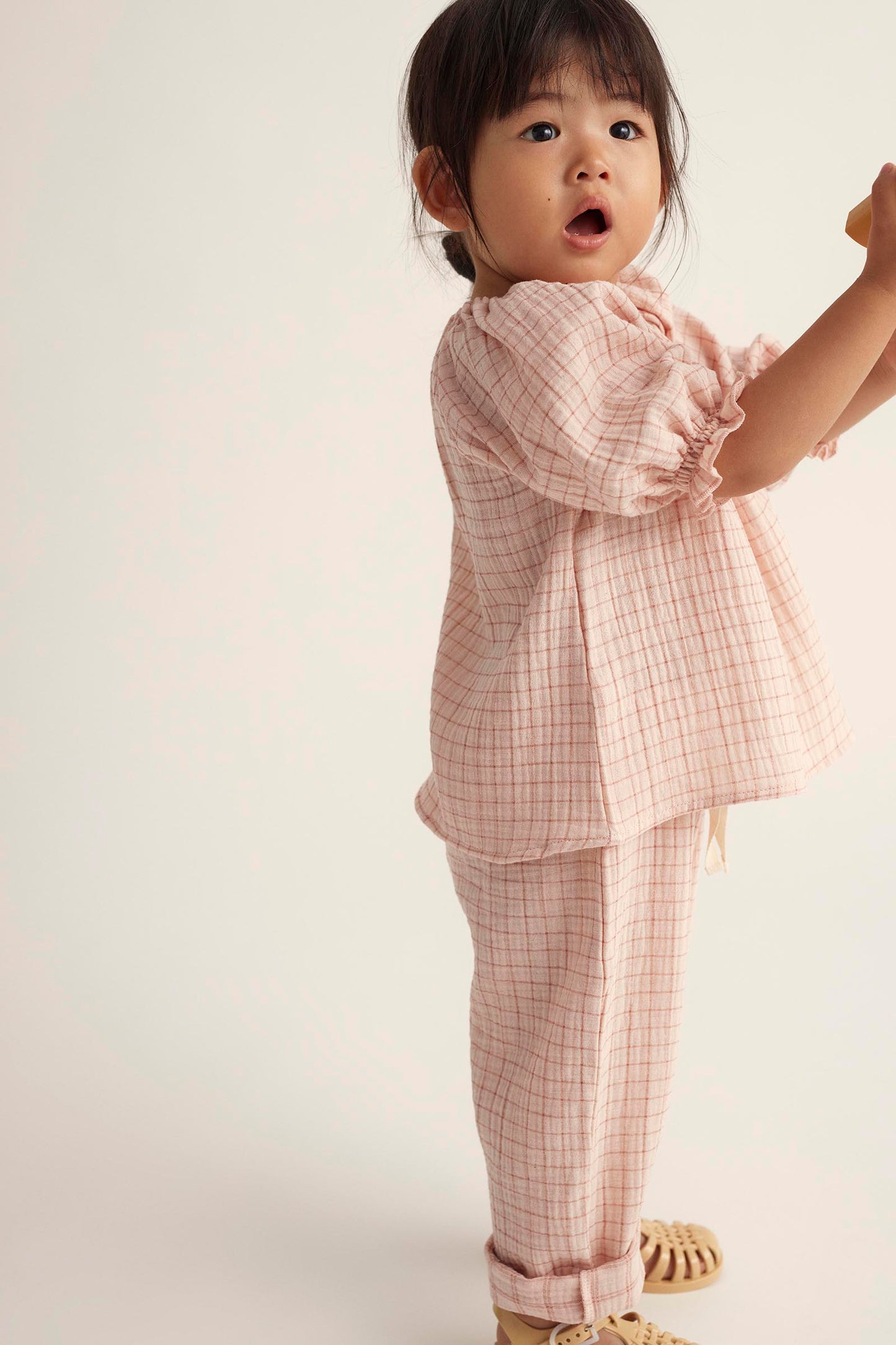 Cozmo - Organic Plaid gauze Baby Pants crystal pink