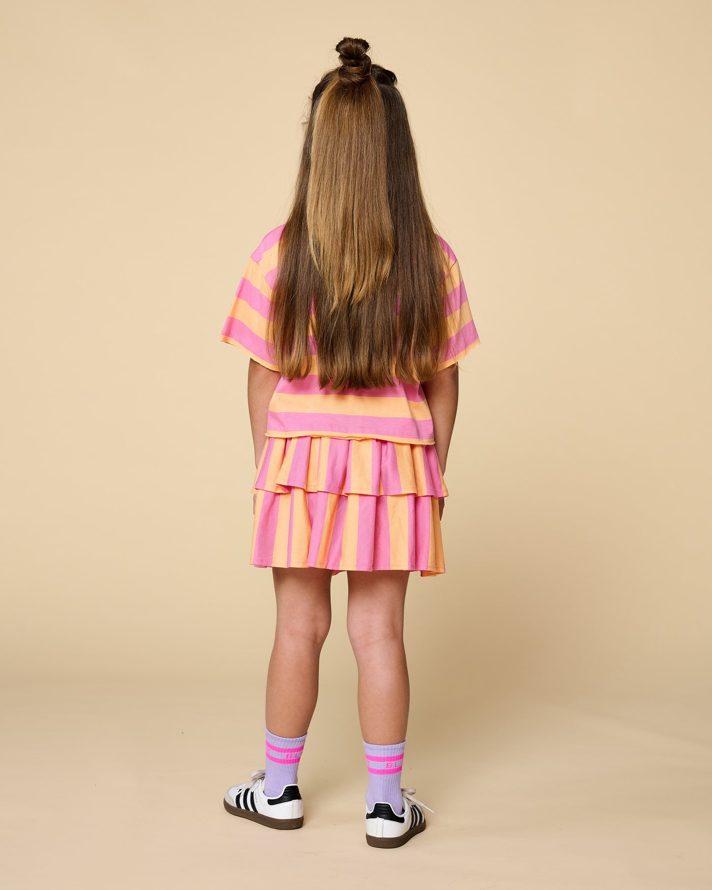 Petit Blush - Meisjes Stripe Smock Skirt Cashmere Rose | Peach Cobbler