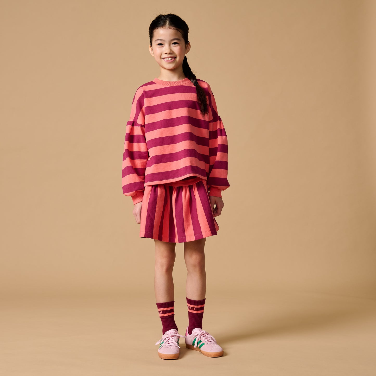 Petit Blush - Ruffle Skirt Stripe Peach Bordeaux
