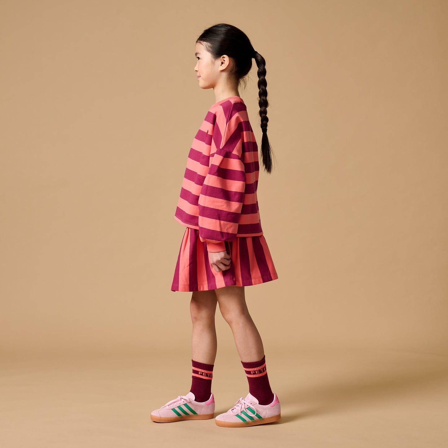 Petit Blush - Ruffle Skirt Stripe Peach Bordeaux