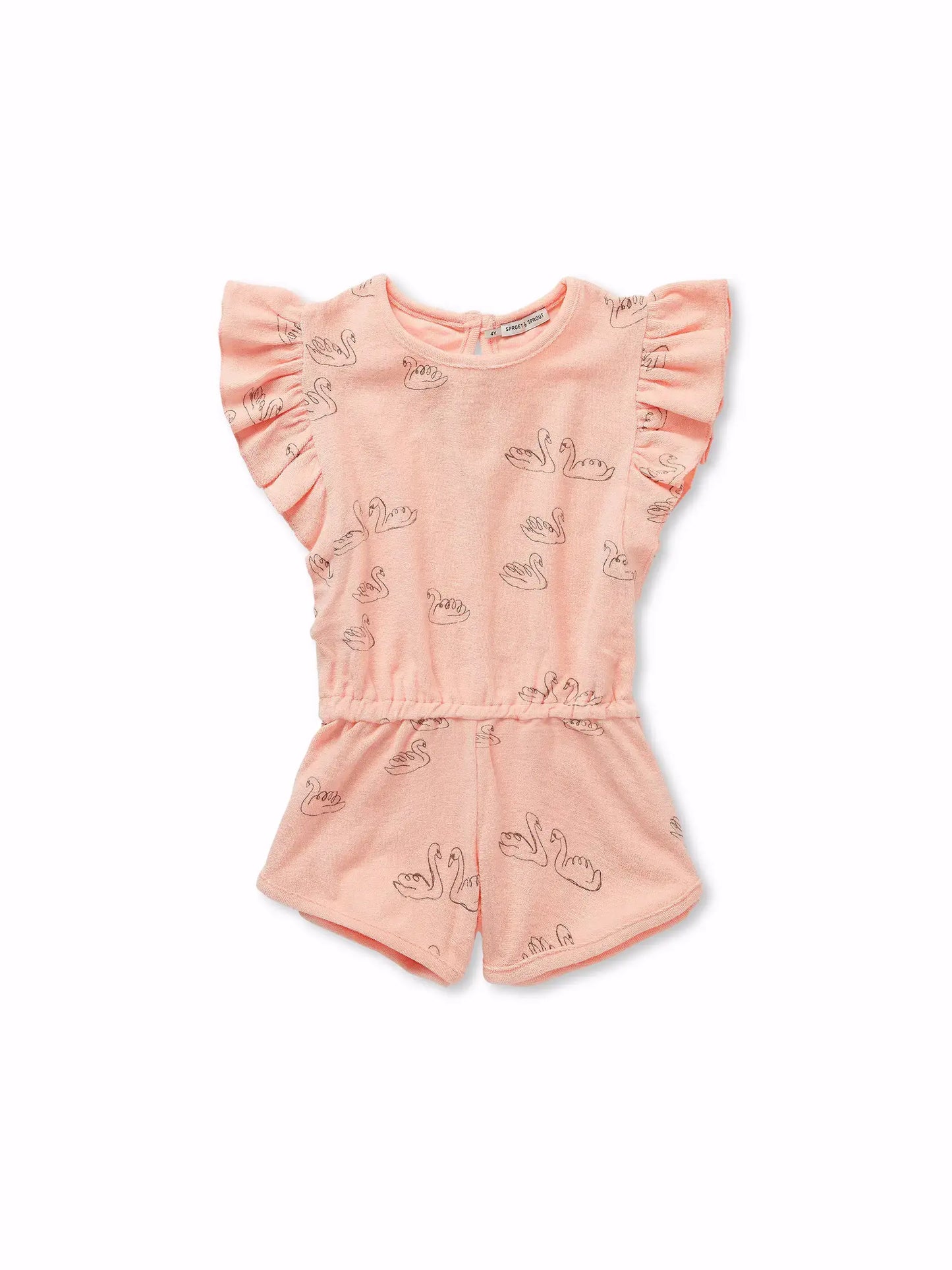 Sproet & Sprout - Ruffle Jumpsuit Swan Print | Blush Pink