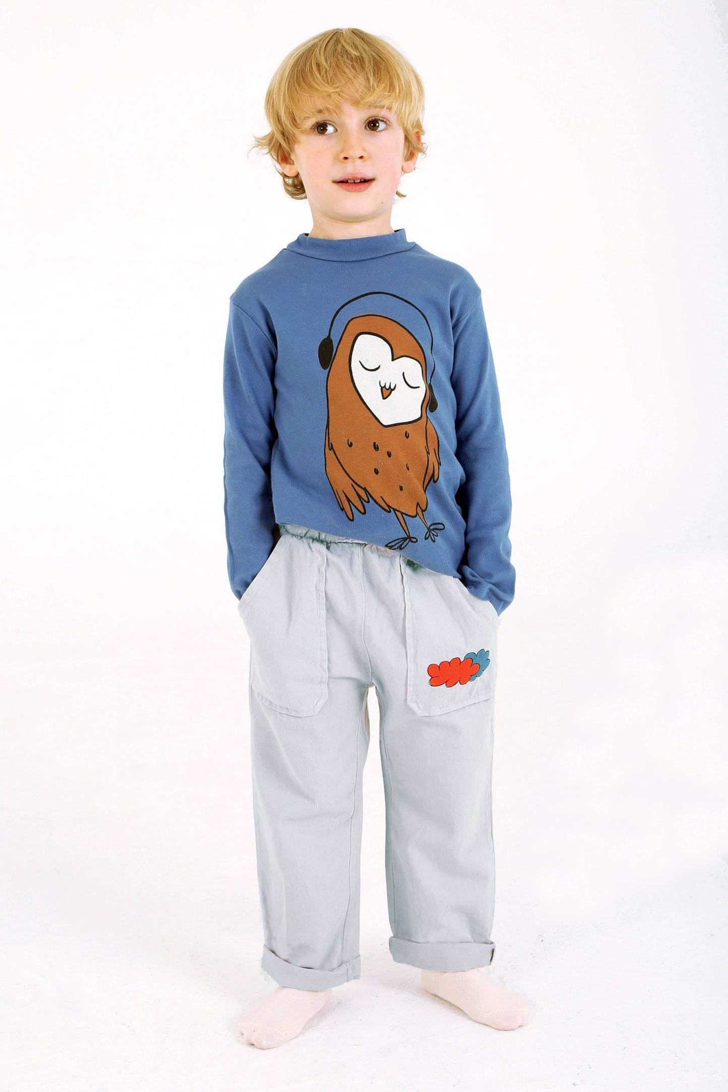 Lötiekids casual grijse broek met wolken