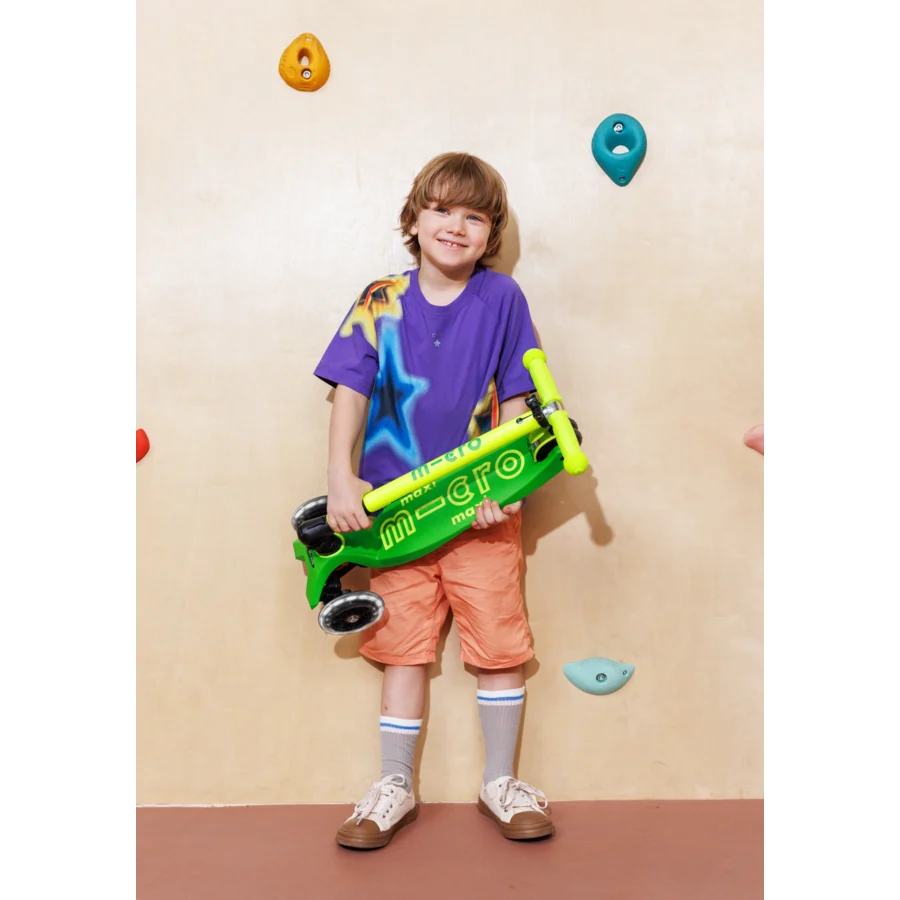Micro Step - Maxi Micro Deluxe Inklapbaar LED – Geel Groen Neon 3-Wiel Kinderstep