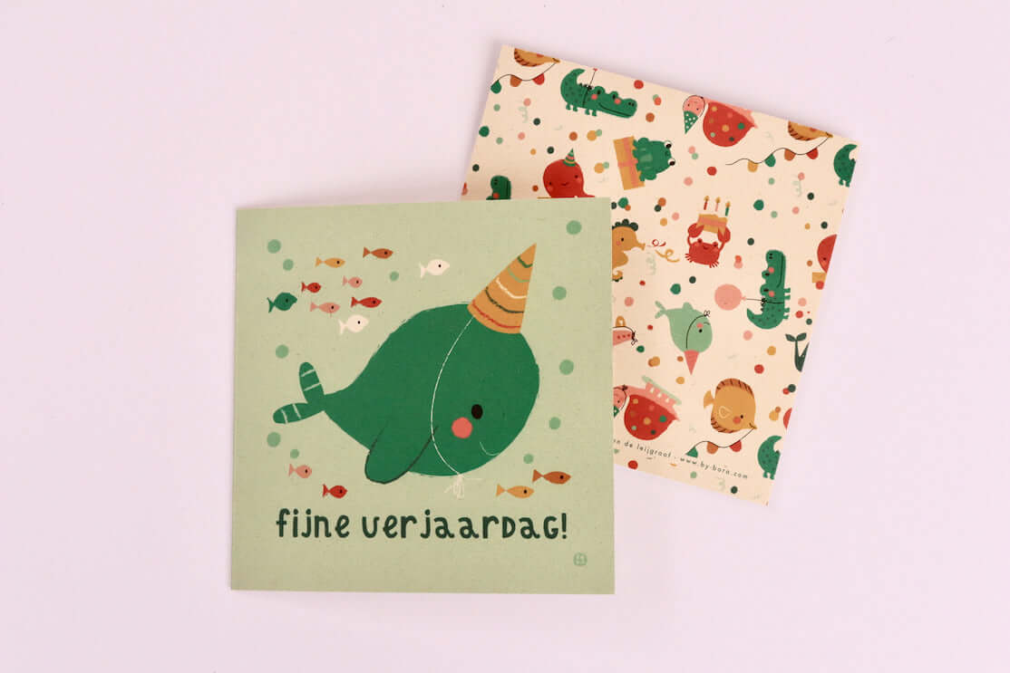 By-Bora Narwal feesthoed - Wenskaarten