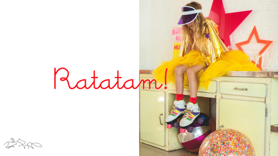 Girl with skates and yellow cape on counter ratatam brand