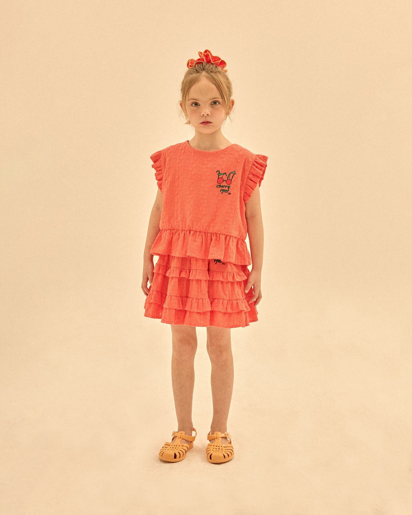 Jelly Mallow – Cherry Ruffle Sleeveless Blouse