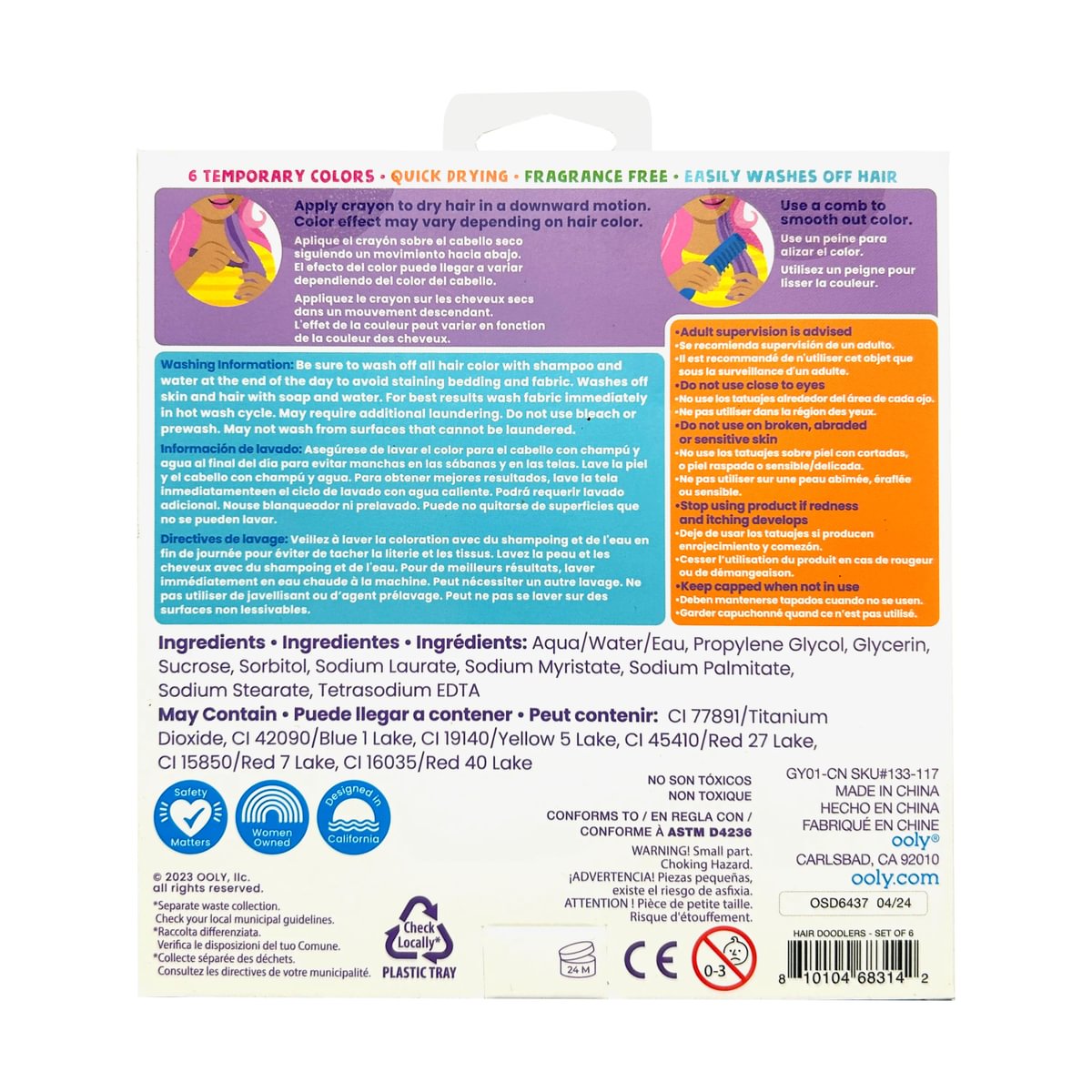 OOLY - Hair Doodlers Hair Crayons | Set van 6