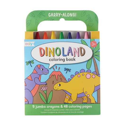 OOLY - Carry Along Kleurboek Set Dinoland | Kleurboek met 9 Waskrijtjes