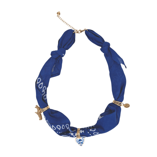 Feestbeest - Bandana Ketting Blauw met hart bedel