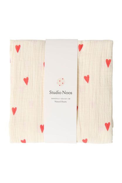 Studio Noos – Beige Hearts Swaddle 120x120 cm Large