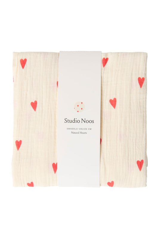 Studio Noos – Beige Hearts Swaddle 120x120 cm Large