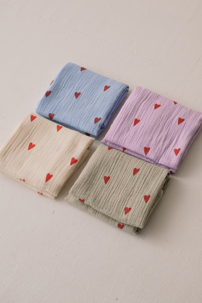 Studio Noos – Light Blue Hearts Swaddle 120x120 cm Large