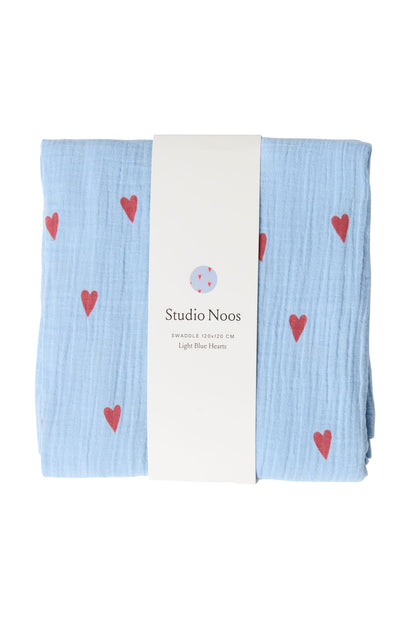 Studio Noos – Light Blue Hearts Swaddle 120x120 cm Large