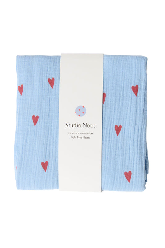 Studio Noos – Light Blue Hearts Swaddle 120x120 cm Large