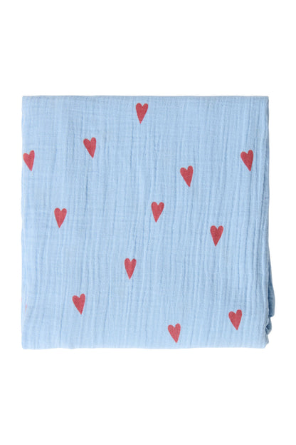 Studio Noos – Light Blue Hearts Swaddle 120x120 cm Large
