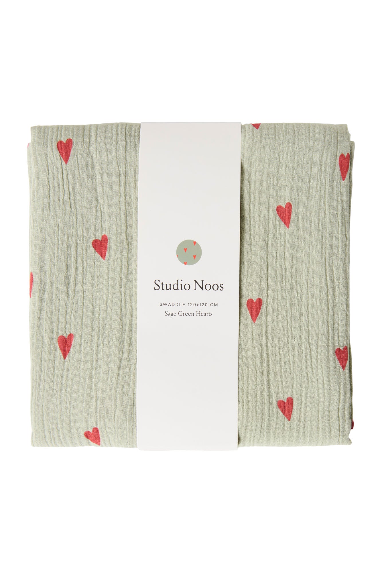 Studio Noos – Sage Green Hearts Swaddle 120x120 cm Large