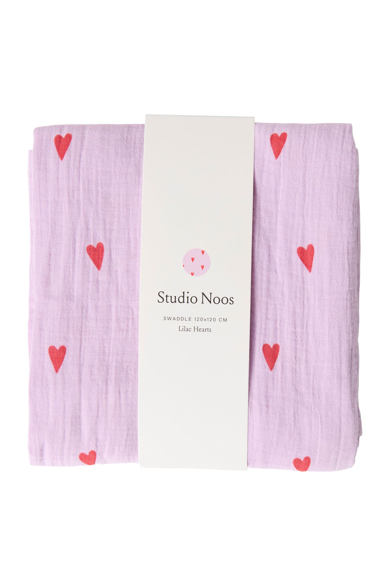 Studio Noos – Lilac Hearts Swaddle 120x120 cm Large