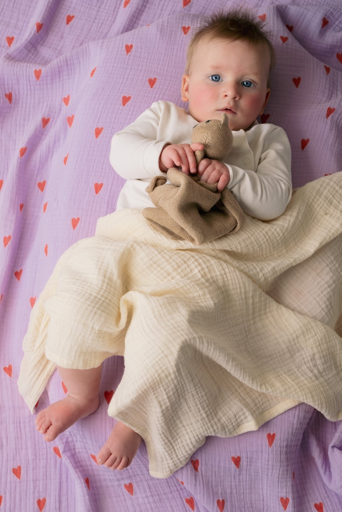 Studio Noos – Lilac Hearts Swaddle 120x120 cm Large