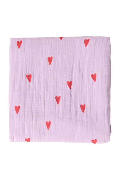 Studio Noos – Lilac Hearts Swaddle 120x120 cm Large
