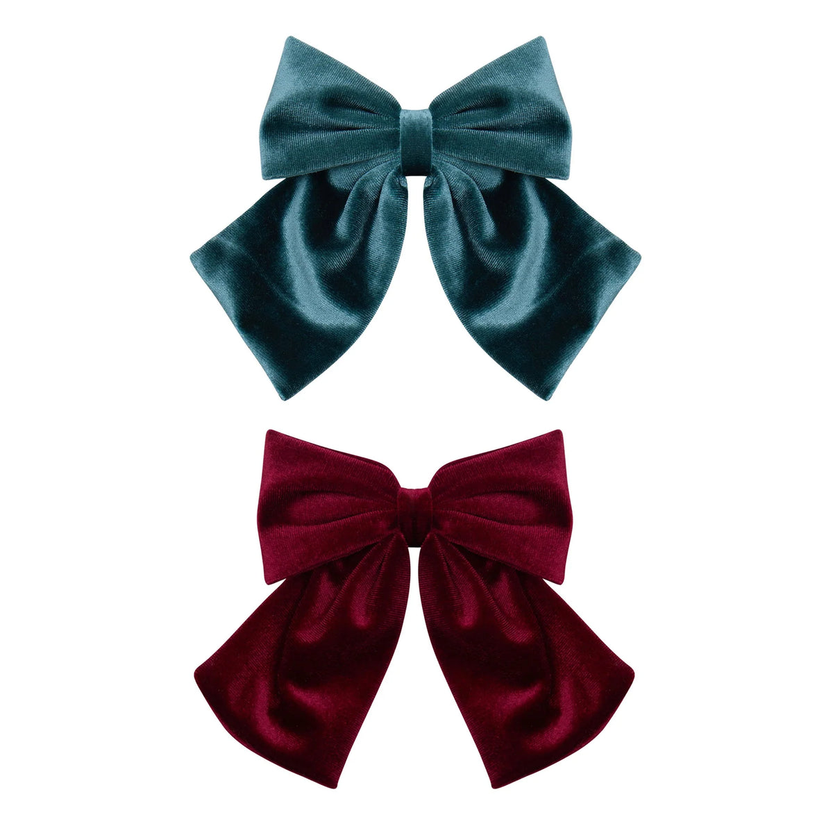 Mimi & Lula – Velvet Agnes Bows | Burgundy & Teal | 2 stuks