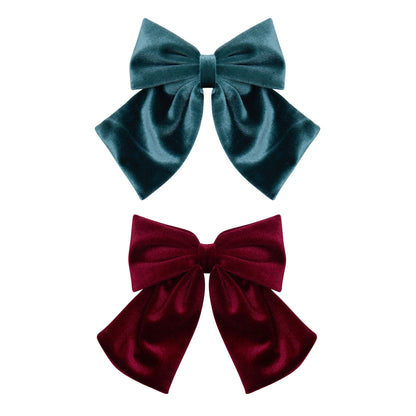 Mimi & Lula – Velvet Agnes Bows | Burgundy & Teal | 2 stuks