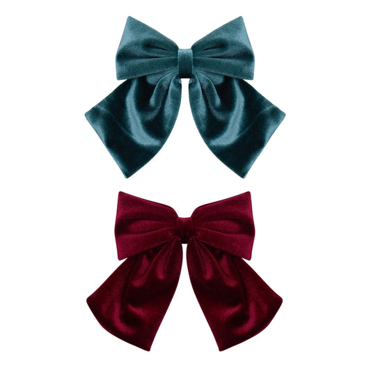 Mimi & Lula – Velvet Agnes Bows | Burgundy & Teal | 2 stuks