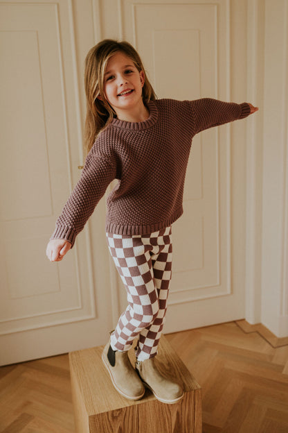 Yuki - Checkered Knitted Leggings mauve