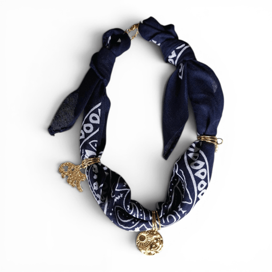 Feestbeest - Bandana Ketting Donkerblauw met bedel