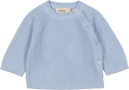 MarMar Copenhagen baby overshirt with long sleeves in clear sky color, featuring ribbed texture and side button closure.