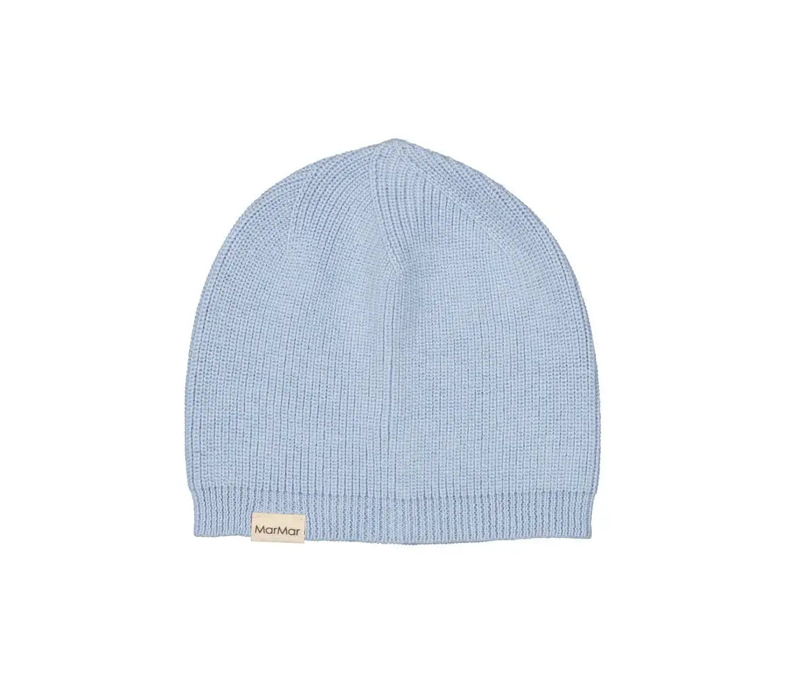 MarMar Copenhagen baby beanie ArlyKnits in soft blue, breathable and certified OEKO-TEX® Standard 100 for newborn comfort.