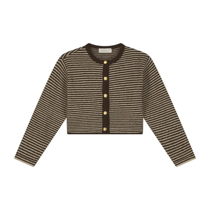 Charlie Petite - Jade Cardigan | Brown/Ecru | Gebreid Vest voor Meisjes