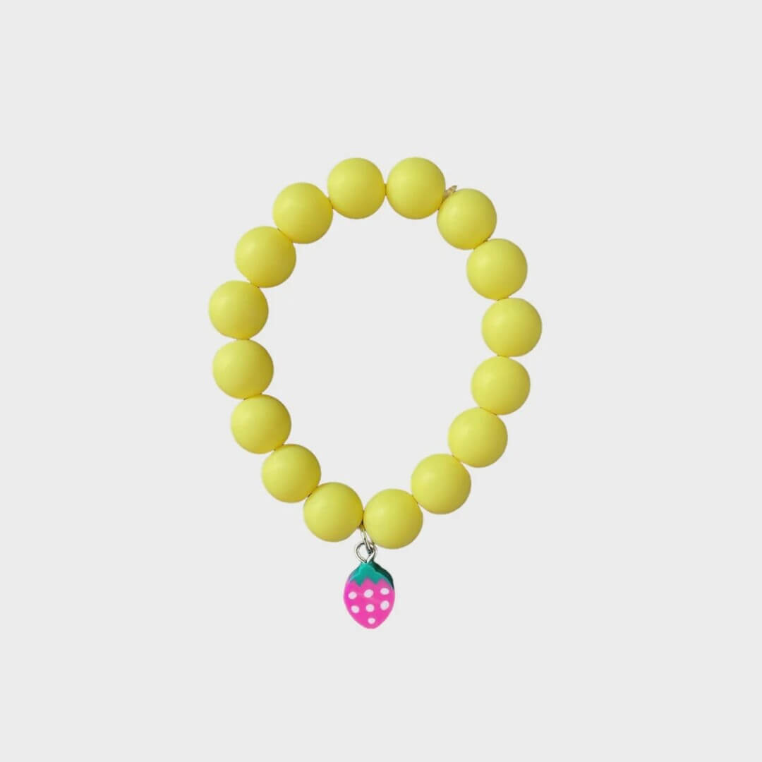 Gele Ratatam! armband met aardbei, ideaal als cadeau of speelgoed voor kinderen. Tutti Frutti Mix!