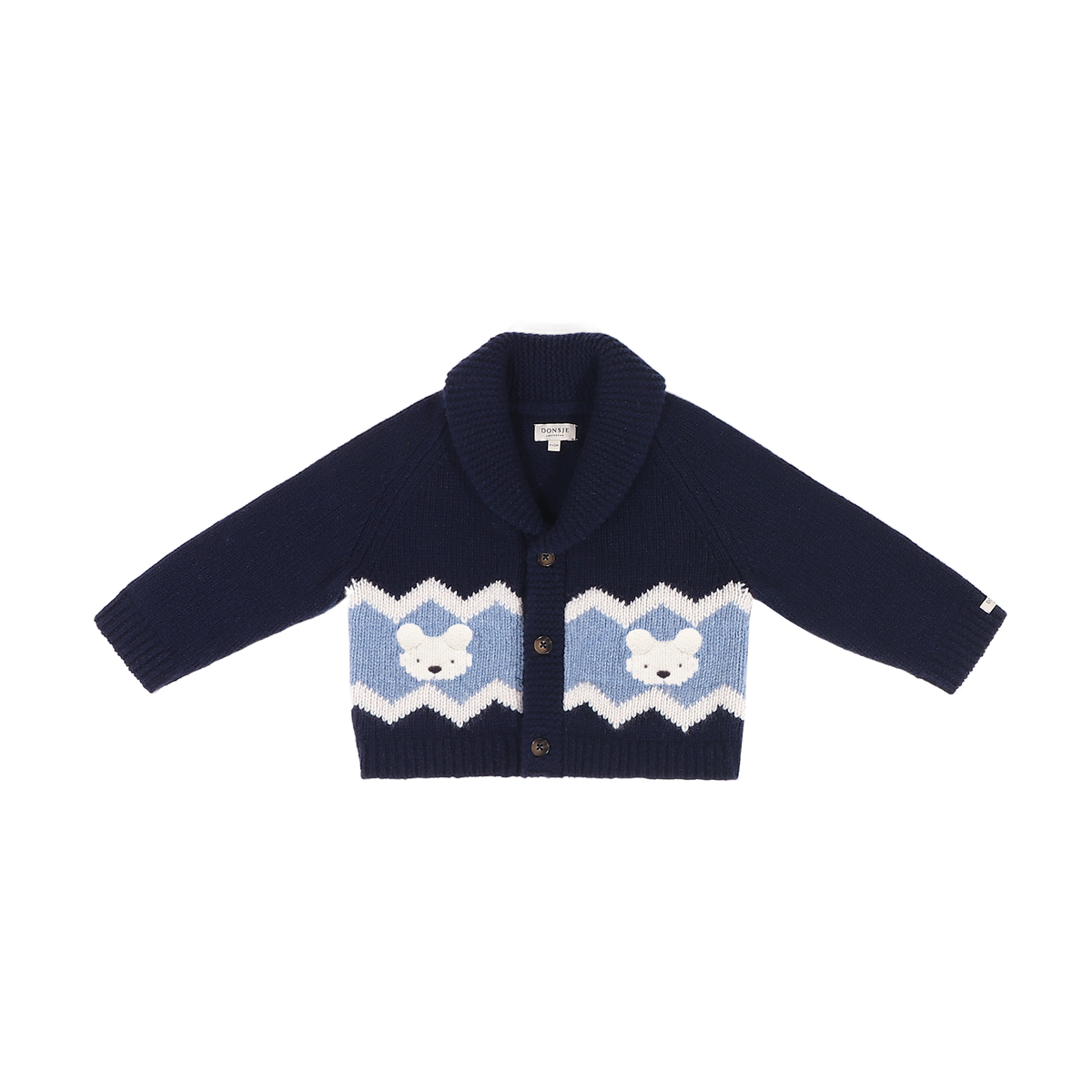 Donsje Amsterdam - Kwinten Merino Wool Cardigan Baby | Polar Bears | Navy Blue