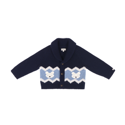 Donsje Amsterdam - Kwinten Merino Wool Cardigan Baby | Polar Bears | Navy Blue