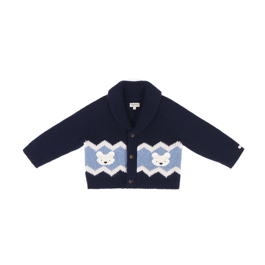 Donsje Amsterdam - Kwinten Merino Wool Cardigan | Polar Bears | Navy Blue