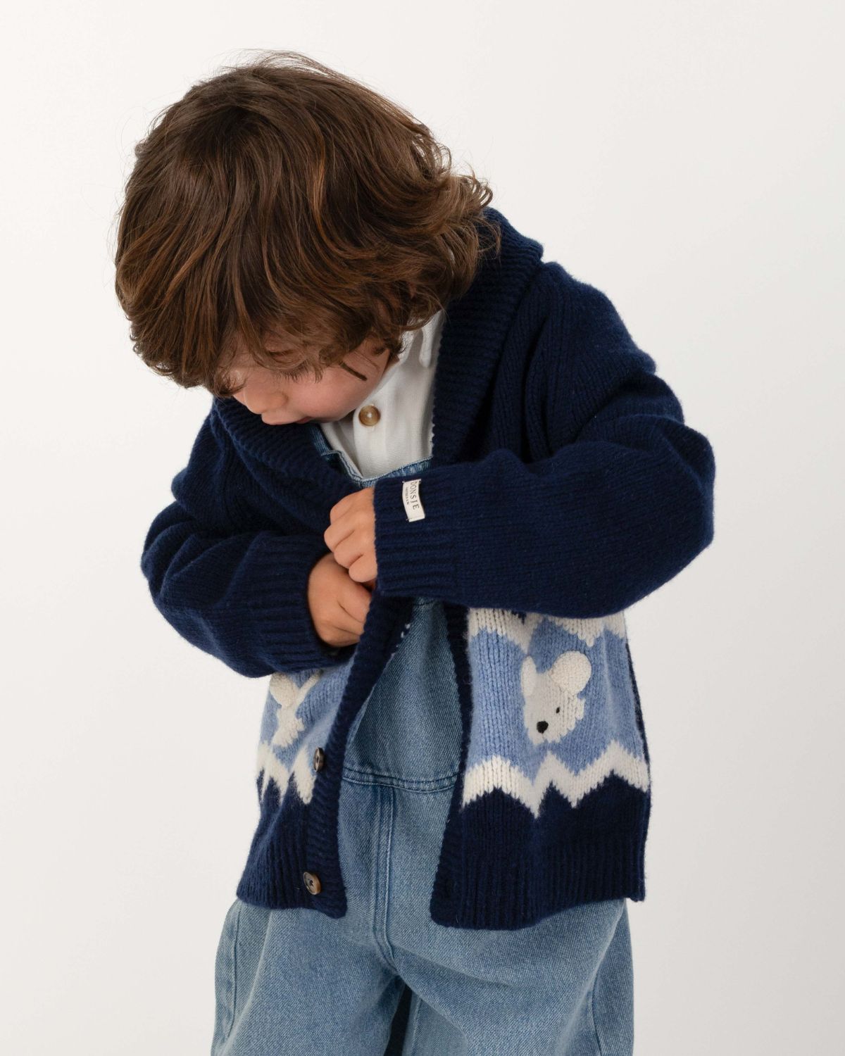 Donsje Amsterdam - Kwinten Merino Wool Cardigan Baby | Polar Bears | Navy Blue