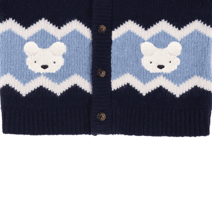 Donsje Amsterdam - Kwinten Merino Wool Cardigan Baby | Polar Bears | Navy Blue