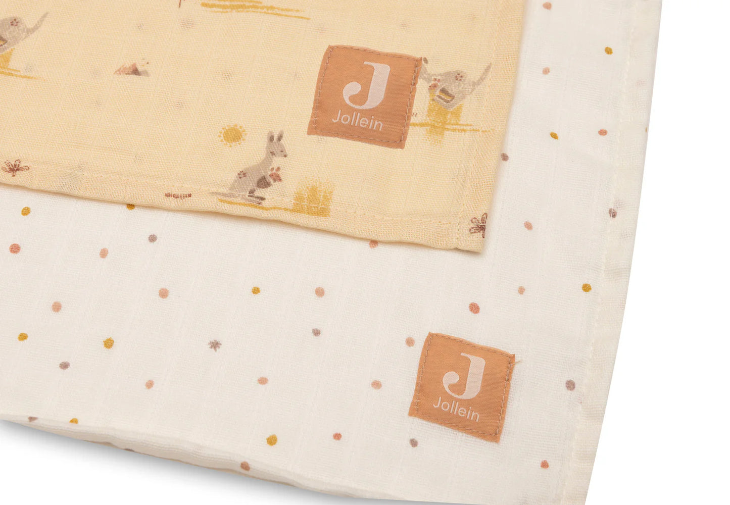 Jollein - Swaddle Muslin 115×115 cm – Kangaroots (2‑Pack) | Extra Grote Hydrofiele Doeken voor Baby’s