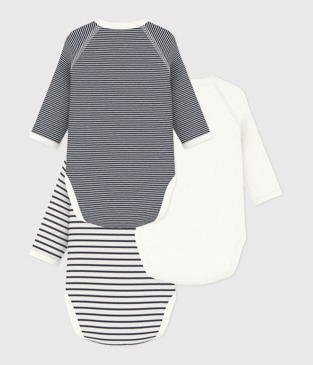 Petit Bateau – Set van 3 overslagrompers met lange mouwen