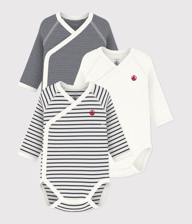 Petit Bateau – Set van 3 overslagrompers met lange mouwen