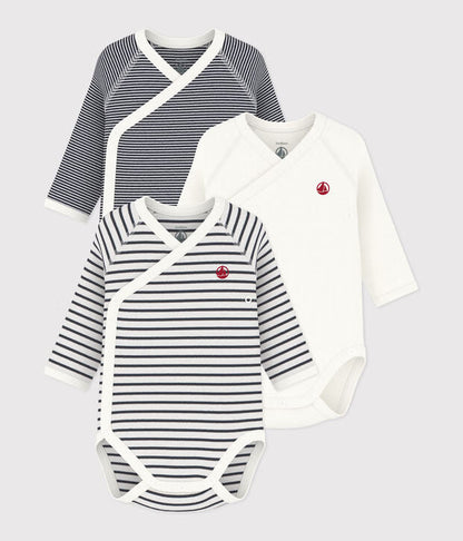 Petit Bateau – Set van 3 overslagrompers met lange mouwen