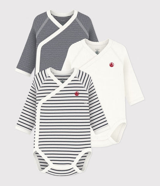 Petit Bateau – Set van 3 overslagrompers met lange mouwen