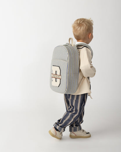 Donsje Amsterdam – Raffie Schoolbag | Blue – Moss Green Striped
